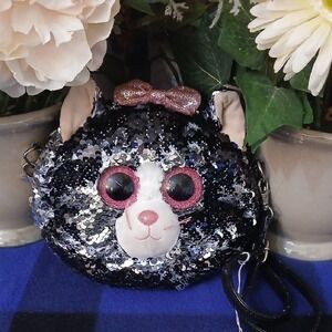 Ty Black and White Sequin Cat Mini Bag